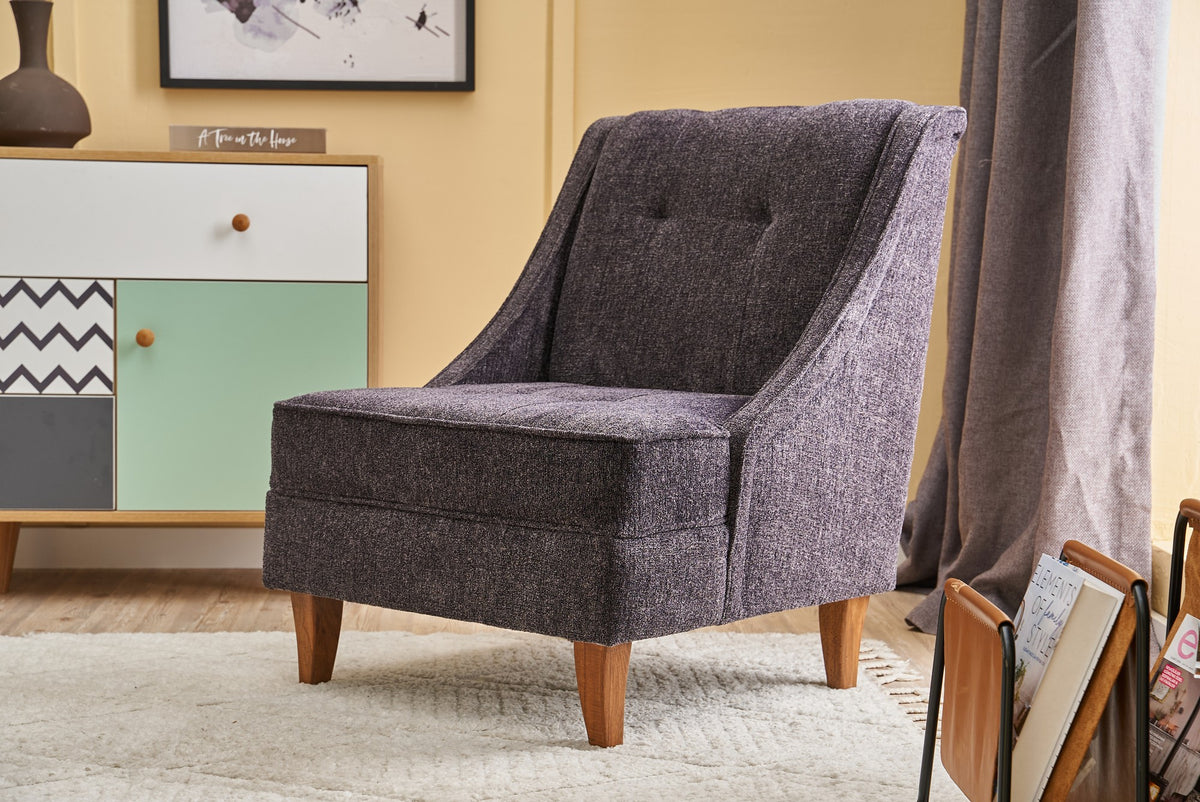 Armchairs - Armchair anthracite chenille fabric rural classic Ella - Dimehouse