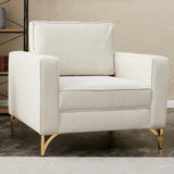 Armchairs - Modern armchair cream bouclé fabric with gold chair legs Berlin - Dimehouse