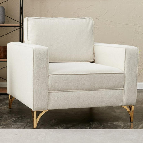 Armchairs - Modern armchair cream bouclé fabric with gold chair legs Berlin - Dimehouse