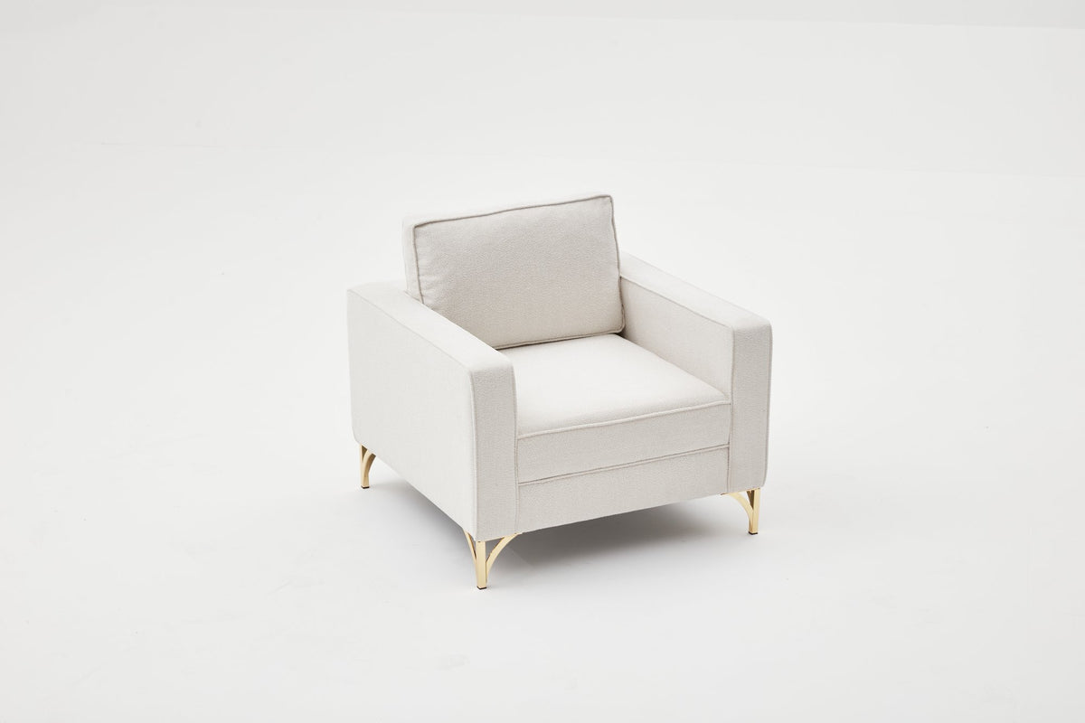 Armchairs - Modern armchair cream bouclé fabric with gold chair legs Berlin - Dimehouse