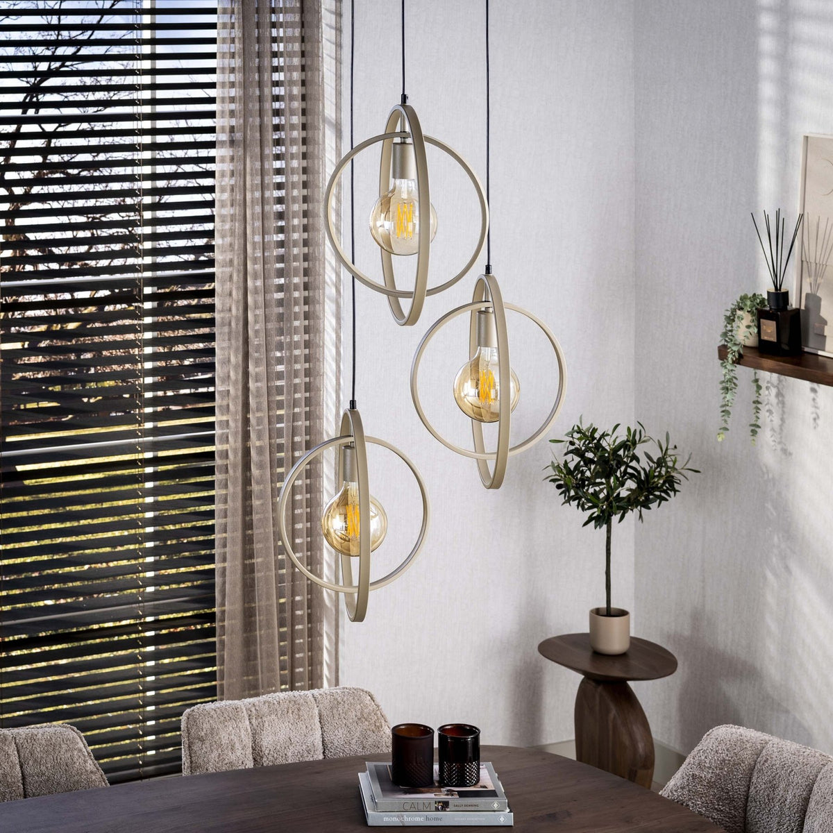 Hanging lamps - Modern Hanging Lamp Beige Otan stepped 3 - lights - Dimehouse