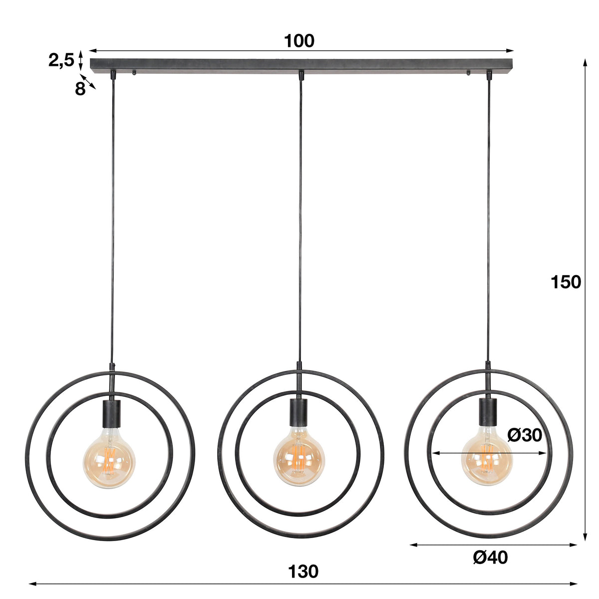 Hanging lamp Otan DH Interior Charcoal LxWxH 129x46x11 Metal White photo size indication