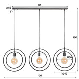 Hanging lamp Otan DH Interior Charcoal LxWxH 129x46x11 Metal White photo size indication