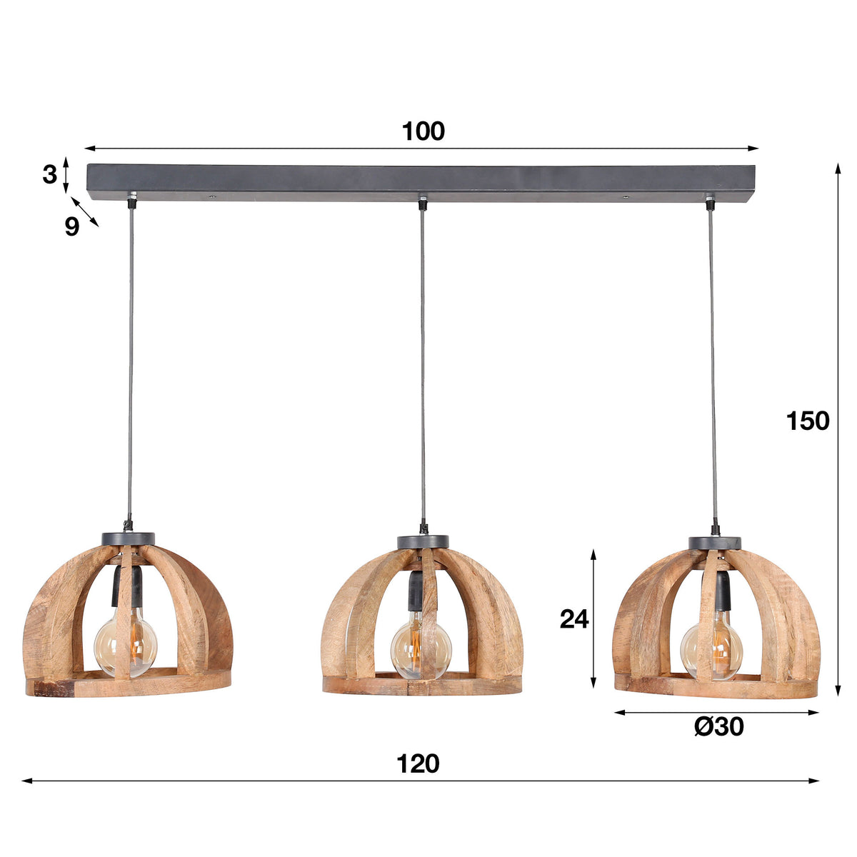 Hanging lamp Madri DH Interior Mango LxWxH 102x38x35 Mango wood White photo size indication
