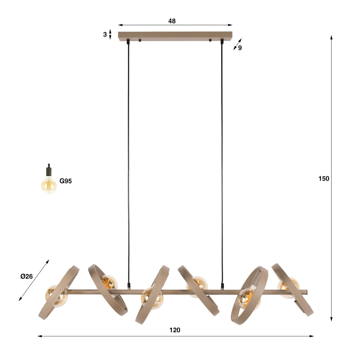 Hanging lamps - Hanging lamp 6 - light beige metal round Otan - Dimehouse