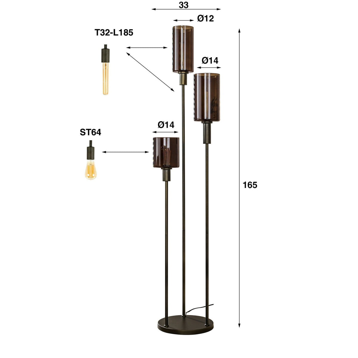 Floor Lamps - Modern Floor Lamp 3 - Light Stepped Sienna Brown - Dimehouse