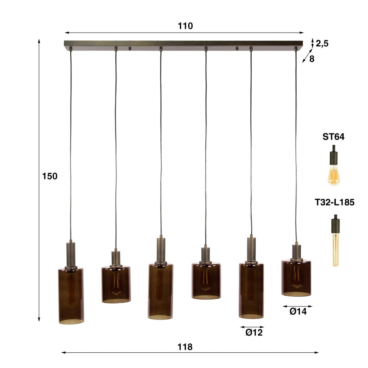 Hanging lamps - Modern Hanging Lamp Aureo 6 - light Sienna Brown 118 cm - Dimehouse