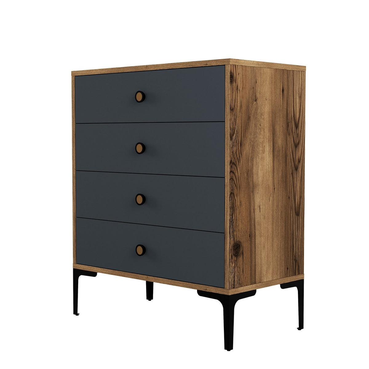 Chests of drawers - Chest of drawers Lizbon Walnut Anthracite Melamine 76x90.7x40 cm - 4 drawers - Dimehouse