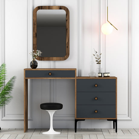 Chests of drawers - Chest of drawers Dressing table Lizbon Walnut Anthracite Melamine 124x84.7x40 cm - Dimehouse