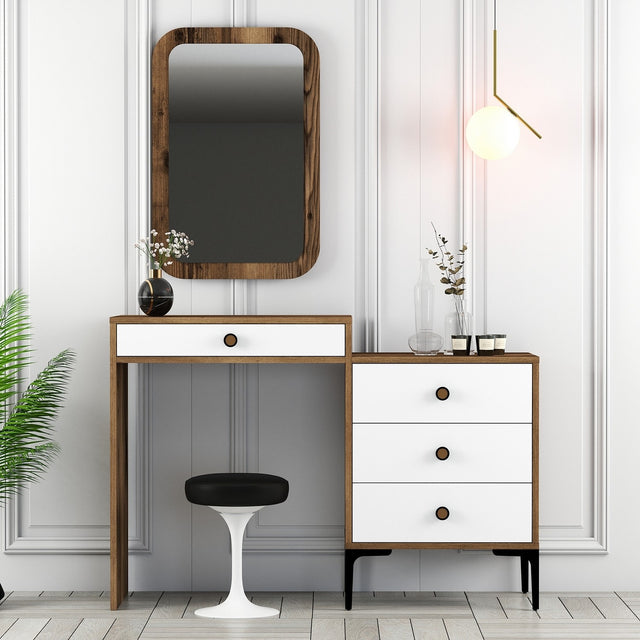 Chests of drawers - Chest of drawers Dressing table Lizbon Walnut White Melamine 124x84.7x40 cm - Dimehouse