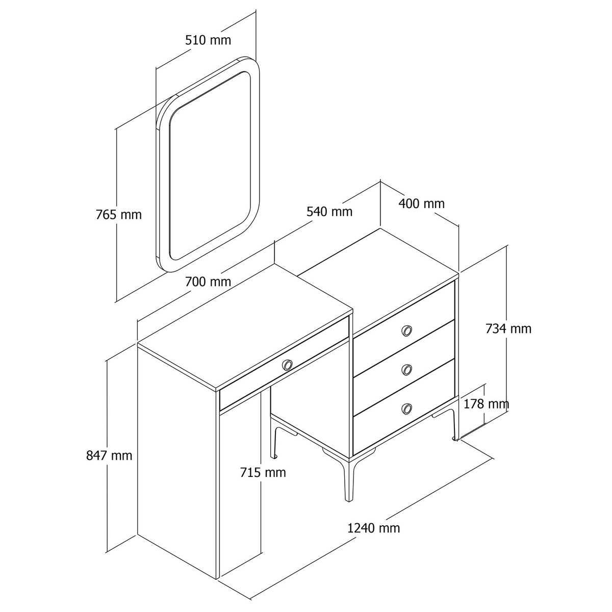 Chests of drawers - Chest of drawers Dressing table Lizbon Walnut White Melamine 124x84.7x40 cm - Dimehouse