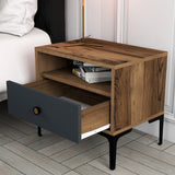 Bedside tables - Bedside table Lizbon Walnut Anthracite Melamine 56x50.8x40 cm - Dimehouse