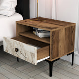 Bedside tables - Bedside table Lizbon Walnut White Marble Melamine 56x50.8x40 cm - Dimehouse
