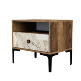 Bedside tables - Bedside table Lizbon Walnut White Marble Melamine 56x50.8x40 cm - Dimehouse