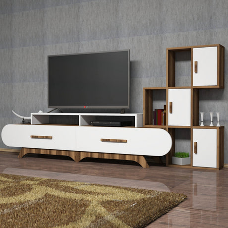 TV Furniture - TV Furniture Set Flora S Walnut White Melamine 205x50x36.8 cm - Dimehouse