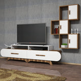 TV Furniture - TV Furniture Set Flora S Walnut White Melamine 205x50x36.8 cm - Dimehouse