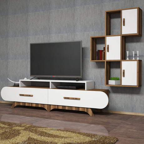 TV Furniture - TV Furniture Set Flora S Walnut White Melamine 205x50x36.8 cm - Dimehouse