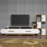 TV Furniture - TV Furniture Set Flora S Walnut White Melamine 205x50x36.8 cm - Dimehouse