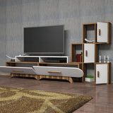 TV Furniture - TV Furniture Set Flora S Walnut White Melamine 205x50x36.8 cm - Dimehouse