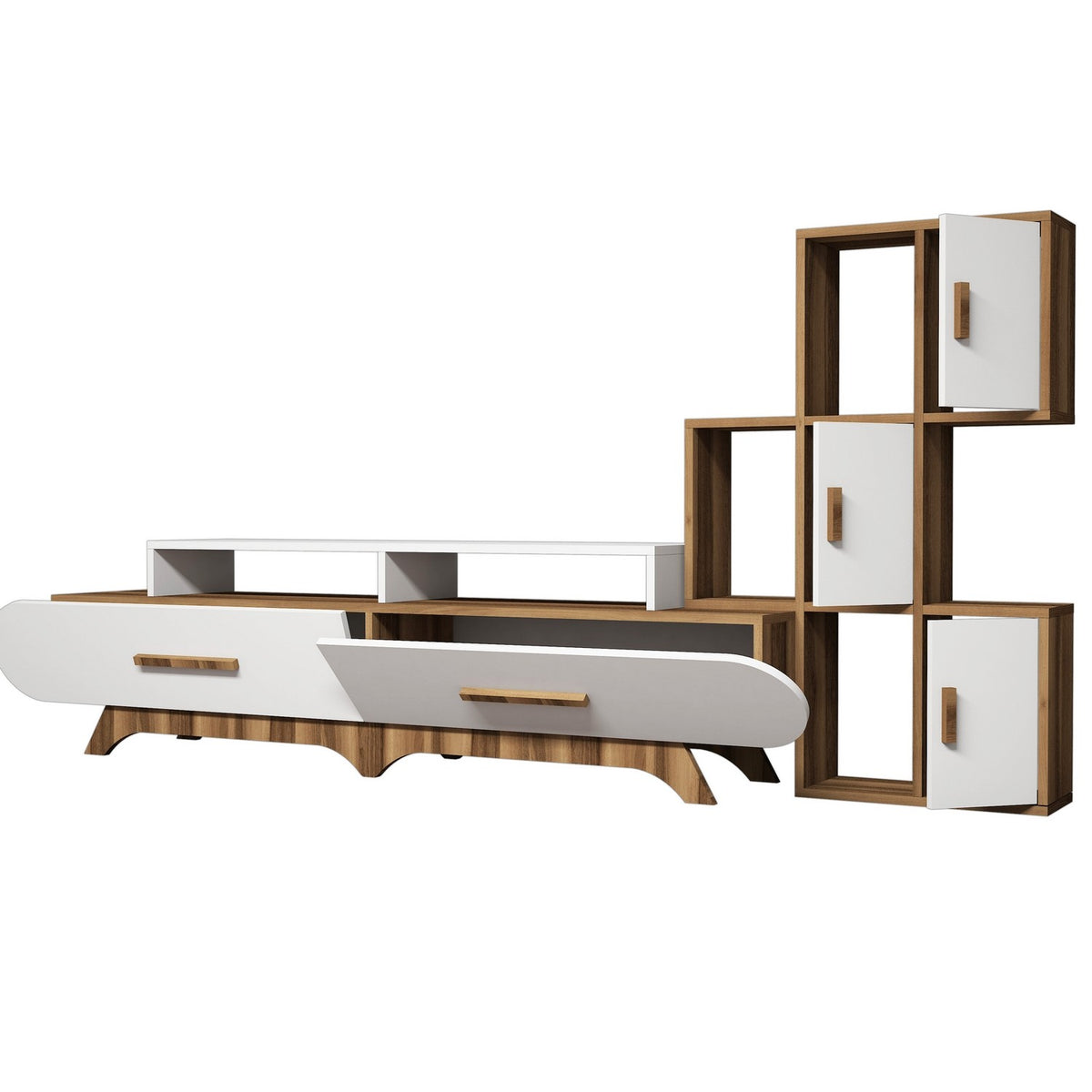 TV Furniture - TV Furniture Set Flora S Walnut White Melamine 205x50x36.8 cm - Dimehouse