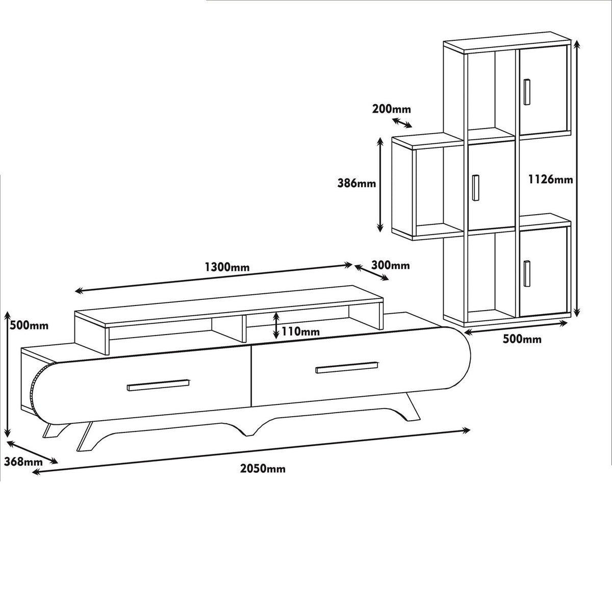 TV Furniture - TV Furniture Set Flora S Walnut White Melamine 205x50x36.8 cm - Dimehouse