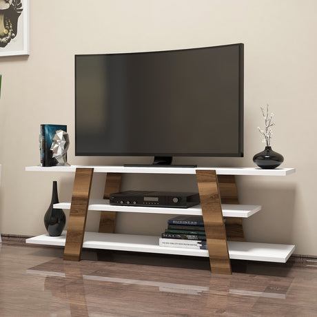 TV Furniture - TV Furniture Flower Walnut White Melamine 120x42x33.6 cm - Dimehouse