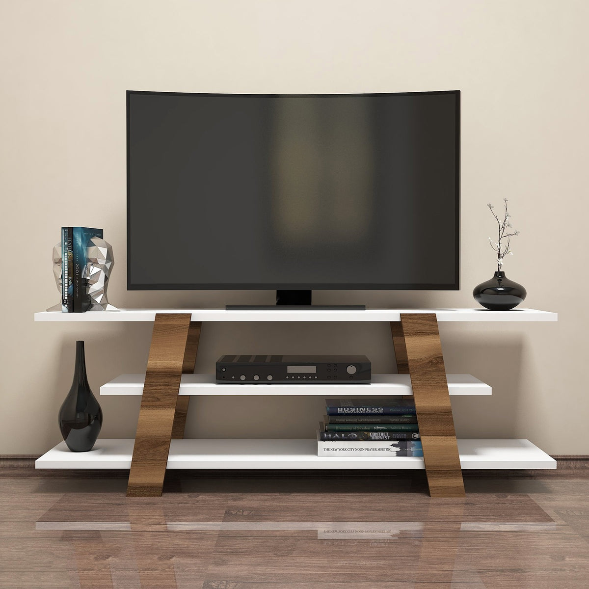 TV Furniture - TV Furniture Flower Walnut White Melamine 120x42x33.6 cm - Dimehouse