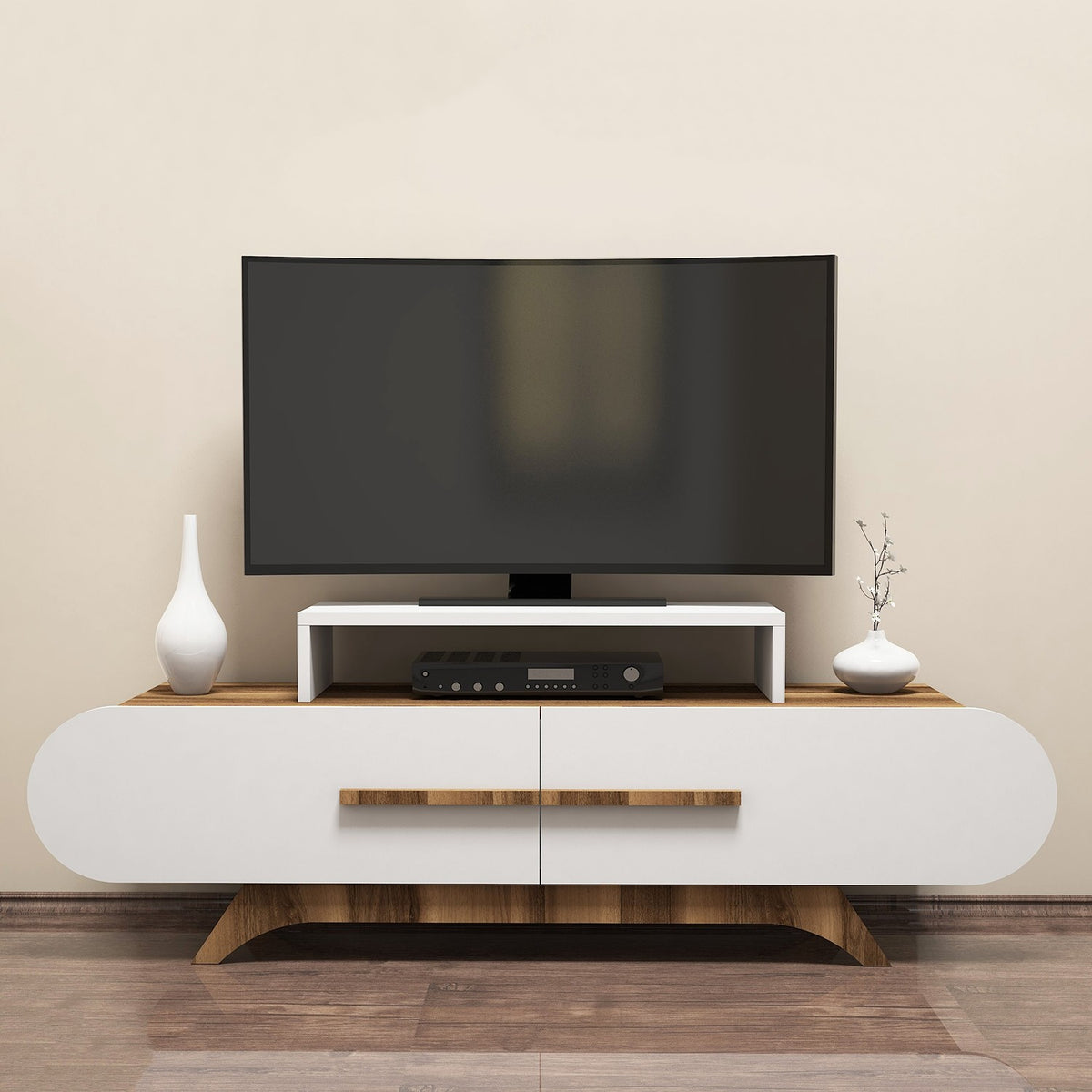 TV Furniture - TV Furniture Rose Walnut White Melamine 145x49.8x36.8 cm - Dimehouse