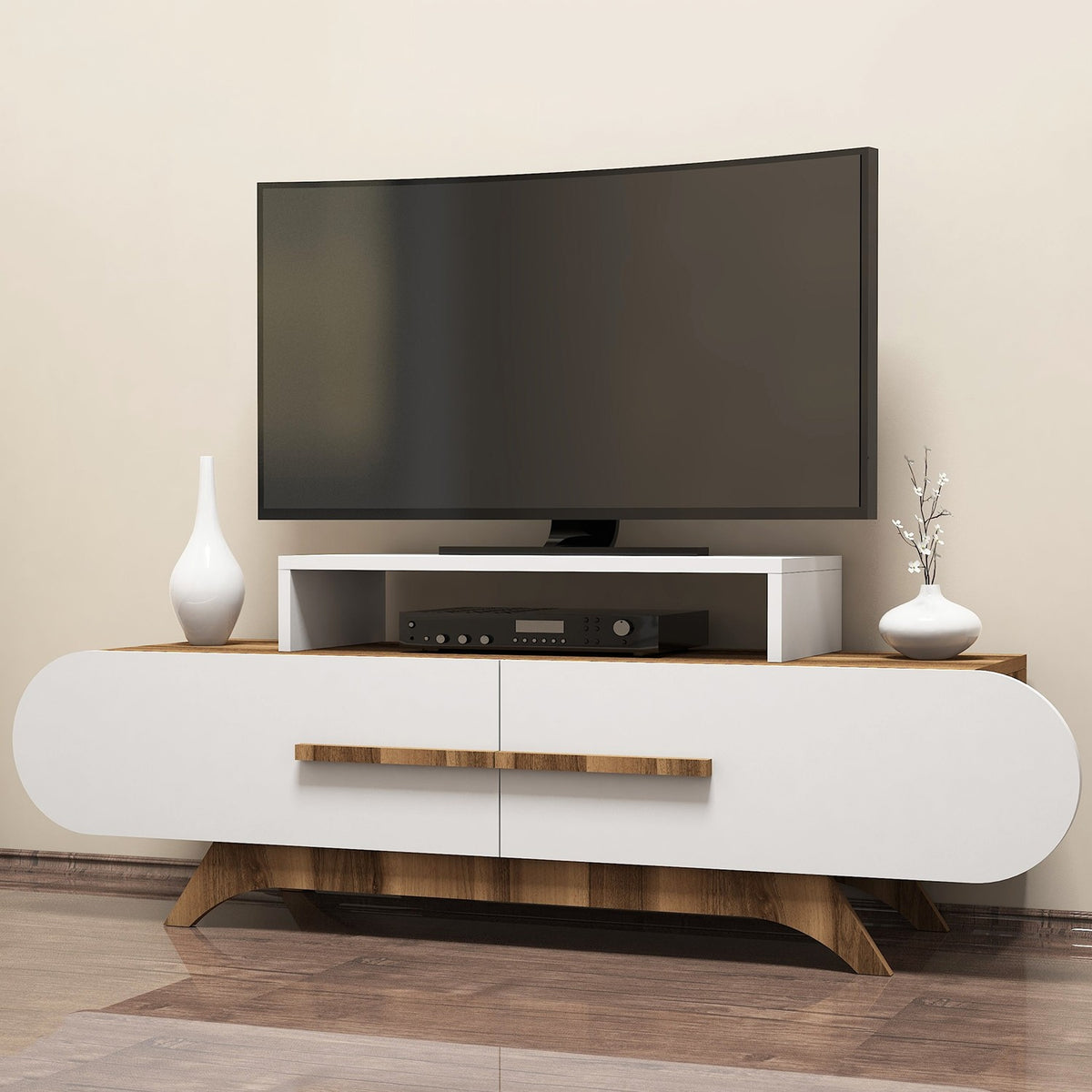 TV Furniture - TV Furniture Rose Walnut White Melamine 145x49.8x36.8 cm - Dimehouse