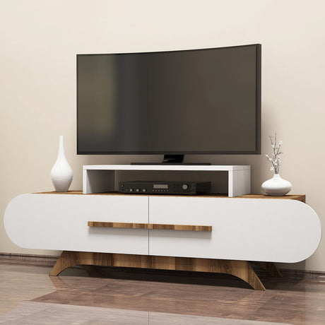 TV Furniture - TV Furniture Rose Walnut White Melamine 145x49.8x36.8 cm - Dimehouse