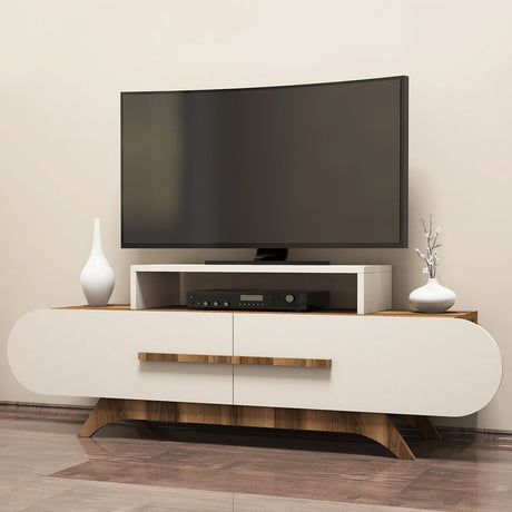 TV Furniture - TV Furniture Rose Walnut Cream Melamine 145x49.8x36.8 cm - Dimehouse