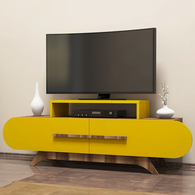 TV Furniture - TV Furniture Rose Walnut Yellow Melamine 145x49.8x36.8 cm - Dimehouse