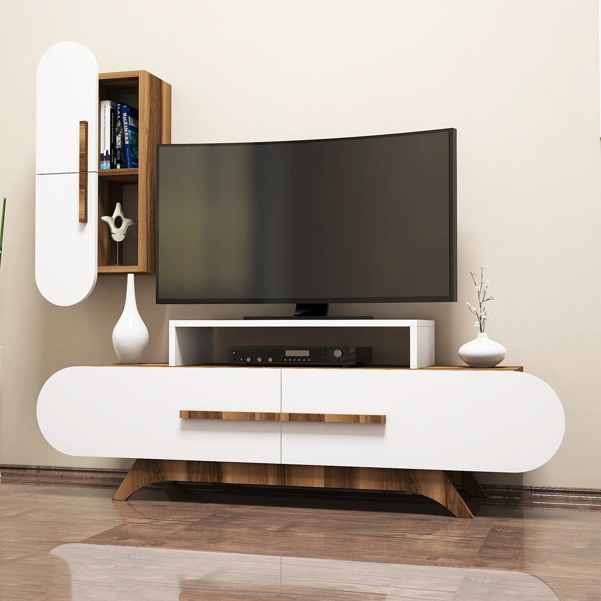 TV Furniture - TV Furniture Set Rose Walnut White Melamine 145x49.8x36.8 cm - Dimehouse