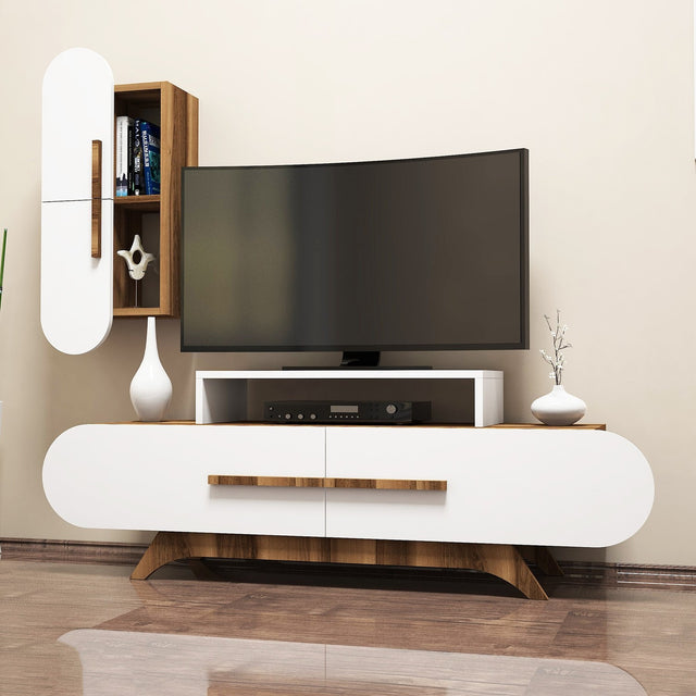 TV Furniture - TV Furniture Set Rose Walnut White Melamine 145x49.8x36.8 cm - Dimehouse