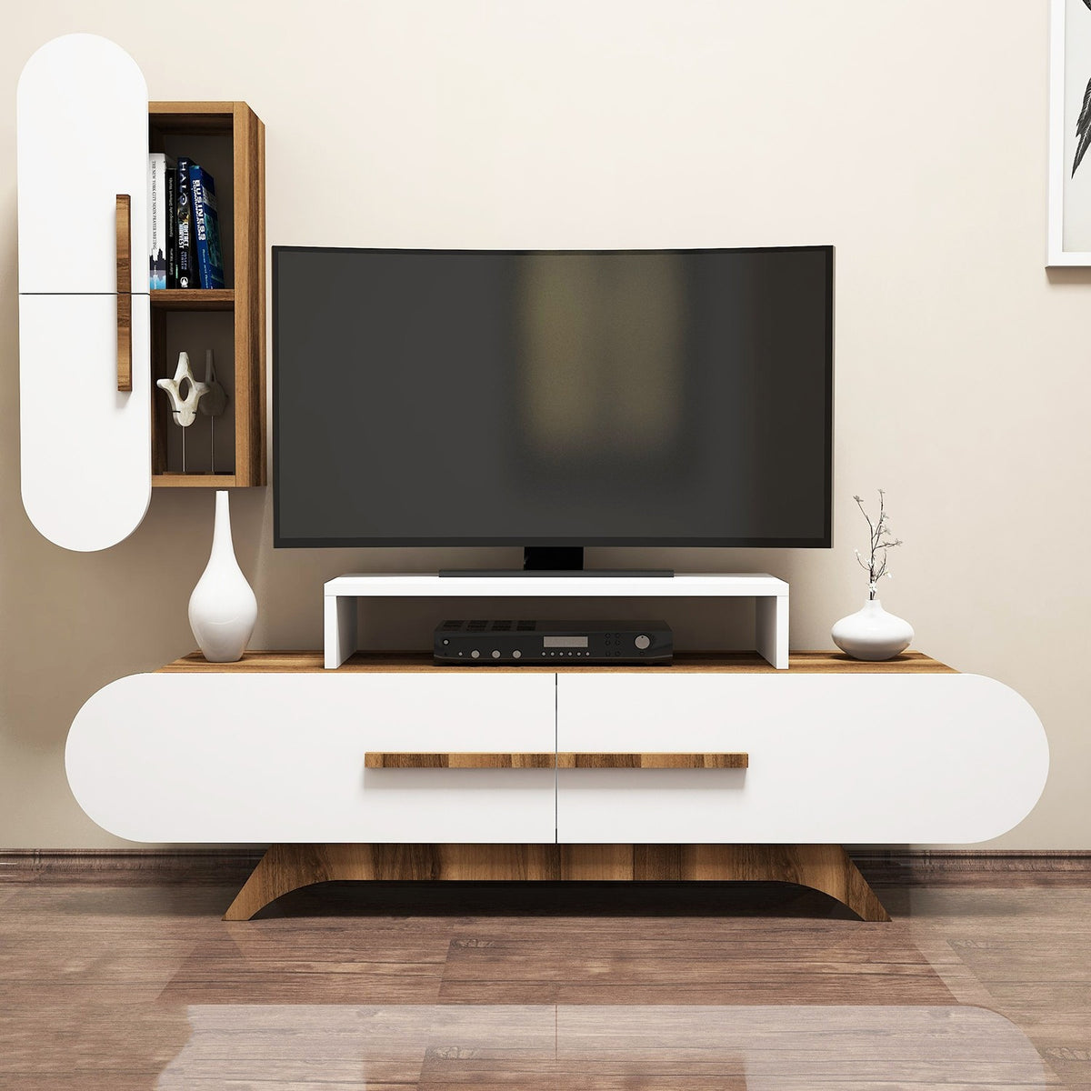 TV Furniture - TV Furniture Set Rose Walnut White Melamine 145x49.8x36.8 cm - Dimehouse