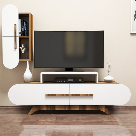TV Furniture - TV Furniture Set Rose Walnut White Melamine 145x49.8x36.8 cm - Dimehouse