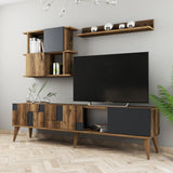 TV Furniture - TV Furniture Set Madrid Walnut Anthracite Melamine 180x48.6x33.8 cm - Dimehouse
