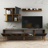 TV Furniture - TV Furniture Set Madrid Walnut Anthracite Melamine 180x48.6x33.8 cm - Dimehouse