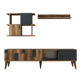 TV Furniture - TV Furniture Set Madrid Walnut Anthracite Melamine 180x48.6x33.8 cm - Dimehouse