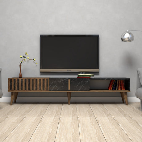 TV Furniture - TV Furniture Milan Walnut Black Melamine 180x40x35 cm - Dimehouse