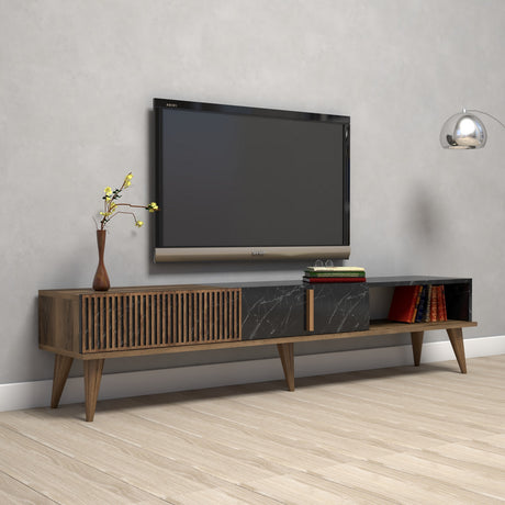 TV Furniture - TV Furniture Milan Walnut Black Melamine 180x40x35 cm - Dimehouse