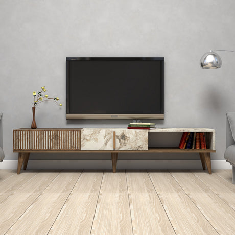 TV Furniture - TV Furniture Milan Walnut White Marble Melamine 180x40x35 cm - Dimehouse