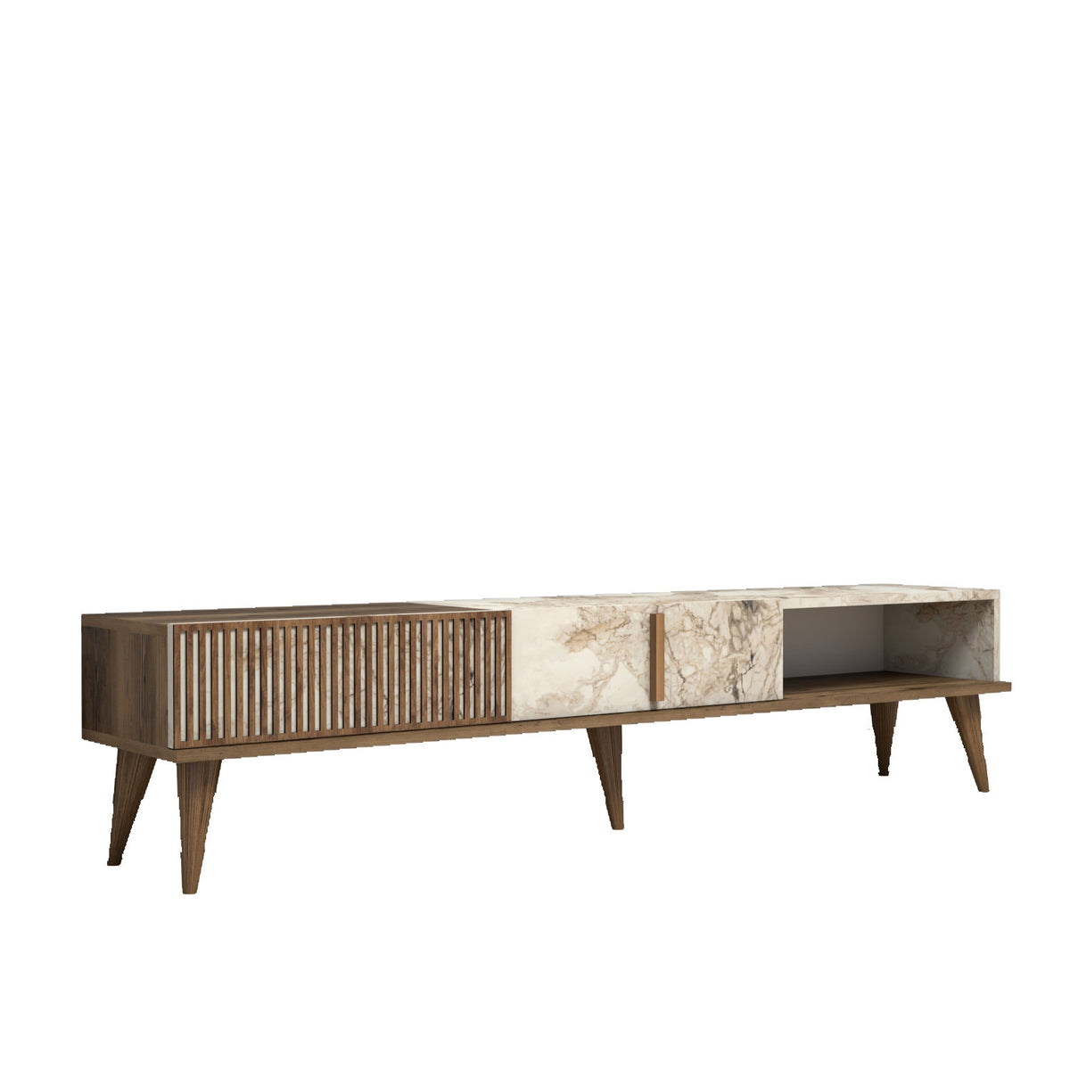 TV Furniture - TV Furniture Milan Walnut White Marble Melamine 180x40x35 cm - Dimehouse