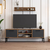 TV Furniture - TV Furniture Set Riga Walnut Anthracite Melamine 140x48x30 cm - Dimehouse