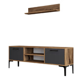 TV Furniture - TV Furniture Set Riga Walnut Anthracite Melamine 140x48x30 cm - Dimehouse