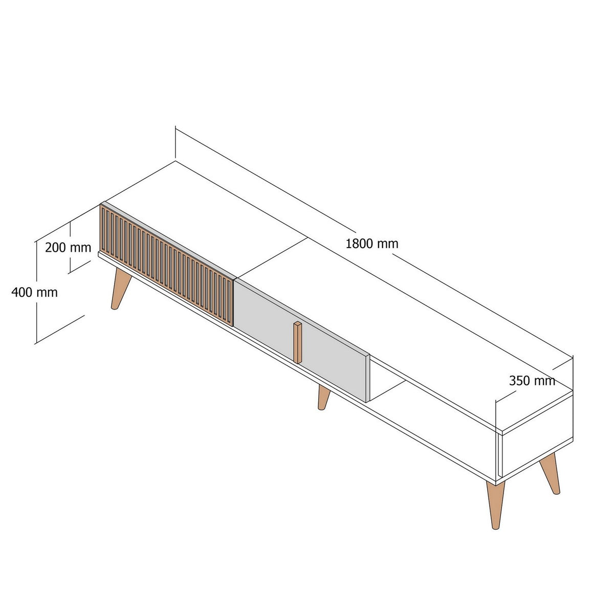 TV Furniture - TV Furniture Milan Alt Walnut White Melamine 180x40x35 cm - Dimehouse