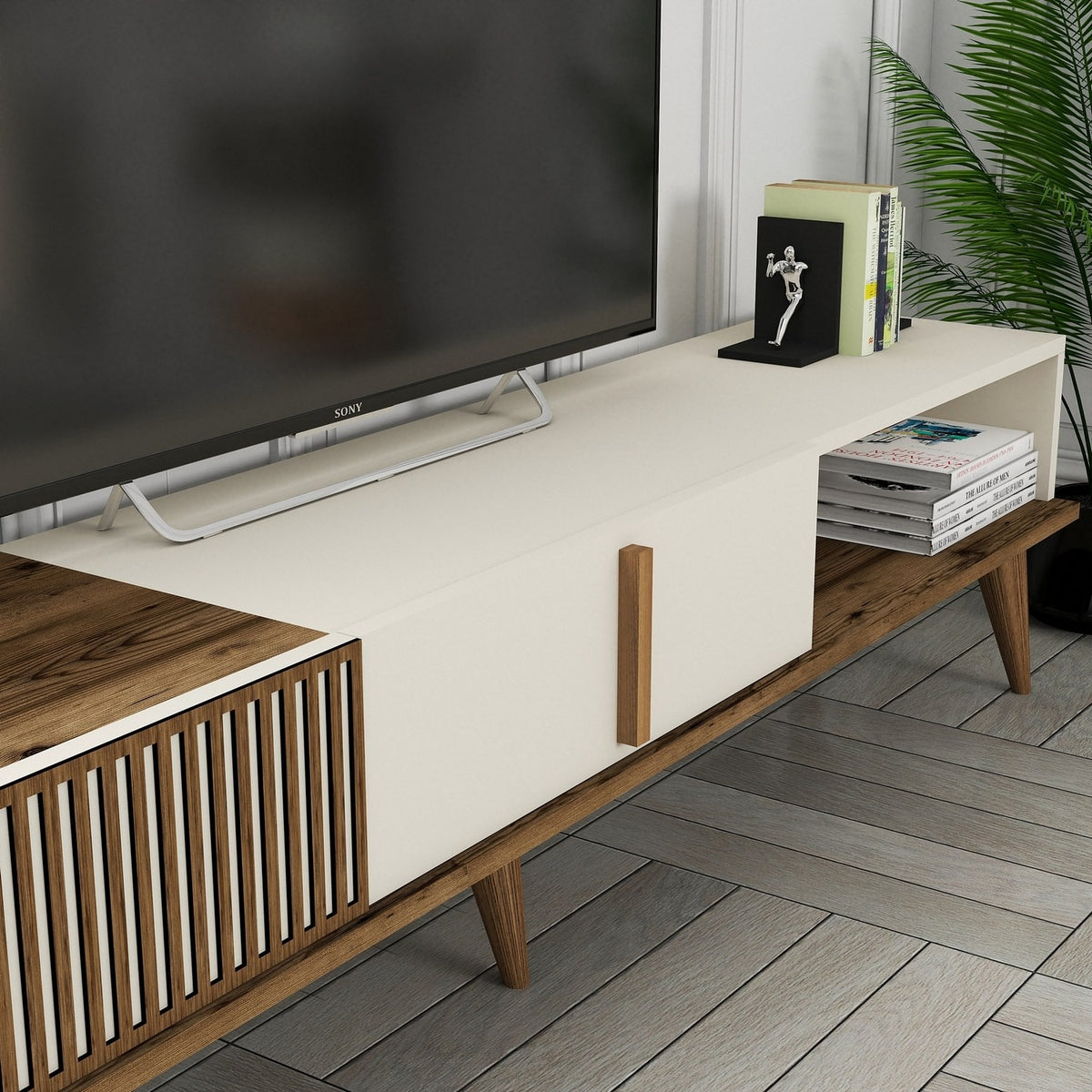 TV Furniture - TV Furniture Milan Alt Walnut Cream Melamine 180x40x35 cm - Dimehouse