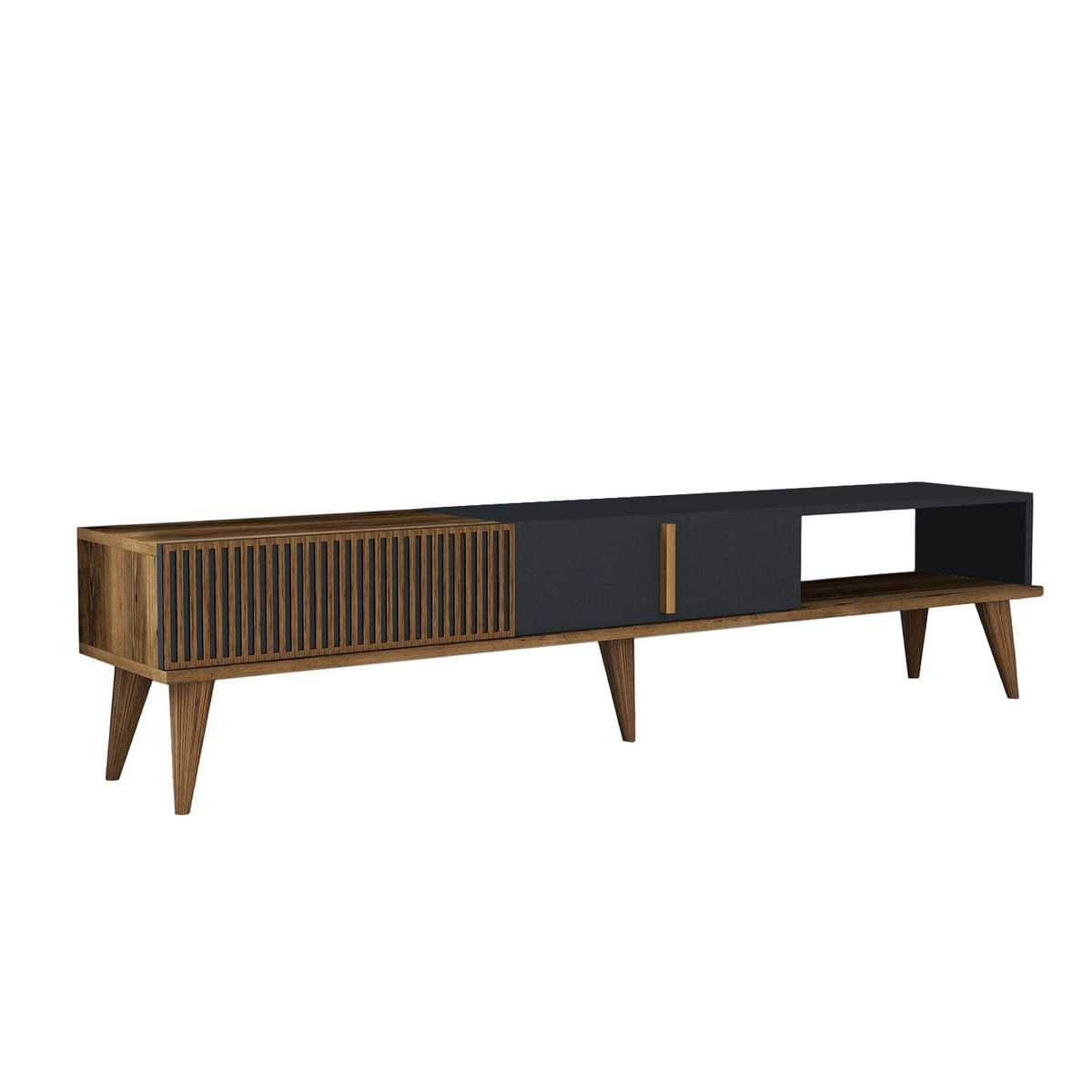 TV Furniture - TV Furniture Milan Alt Walnut Anthracite Melamine 180x40x35 cm - Dimehouse