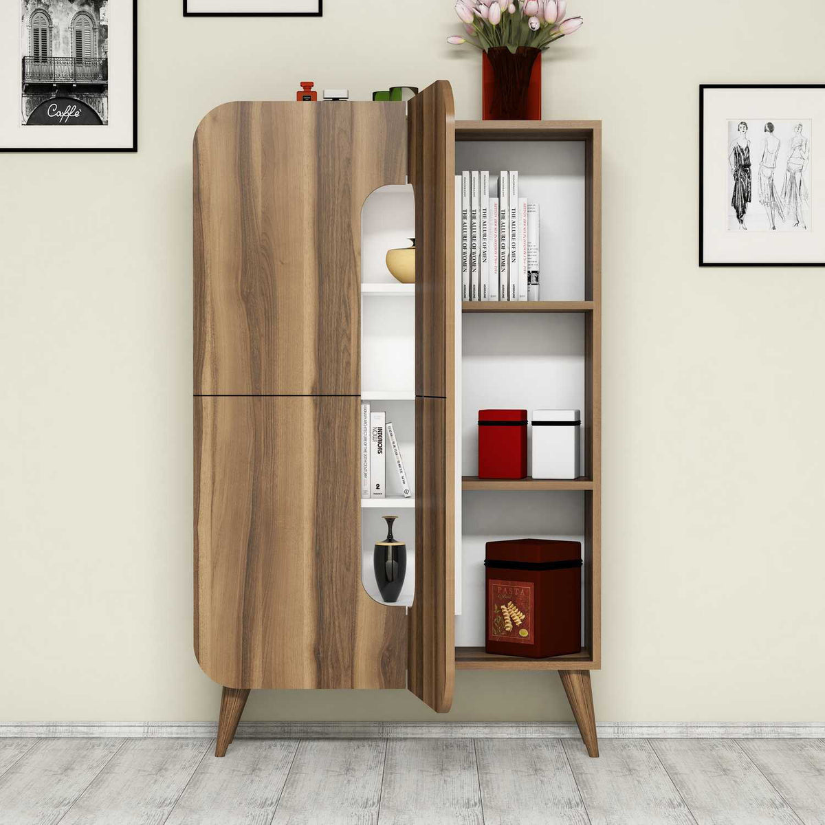 Wall cabinets - Wall cabinet Mine Walnut White Melamine 93x144x31.8 cm - Dimehouse