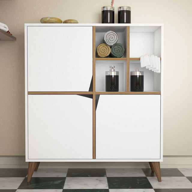 Wall cabinets - Wall cabinet Pulse White Walnut Melamine 100x115x30 cm - Dimehouse